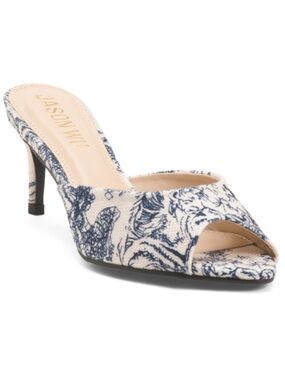 Jason Wu Navy and White Printed Open-Toe Mule